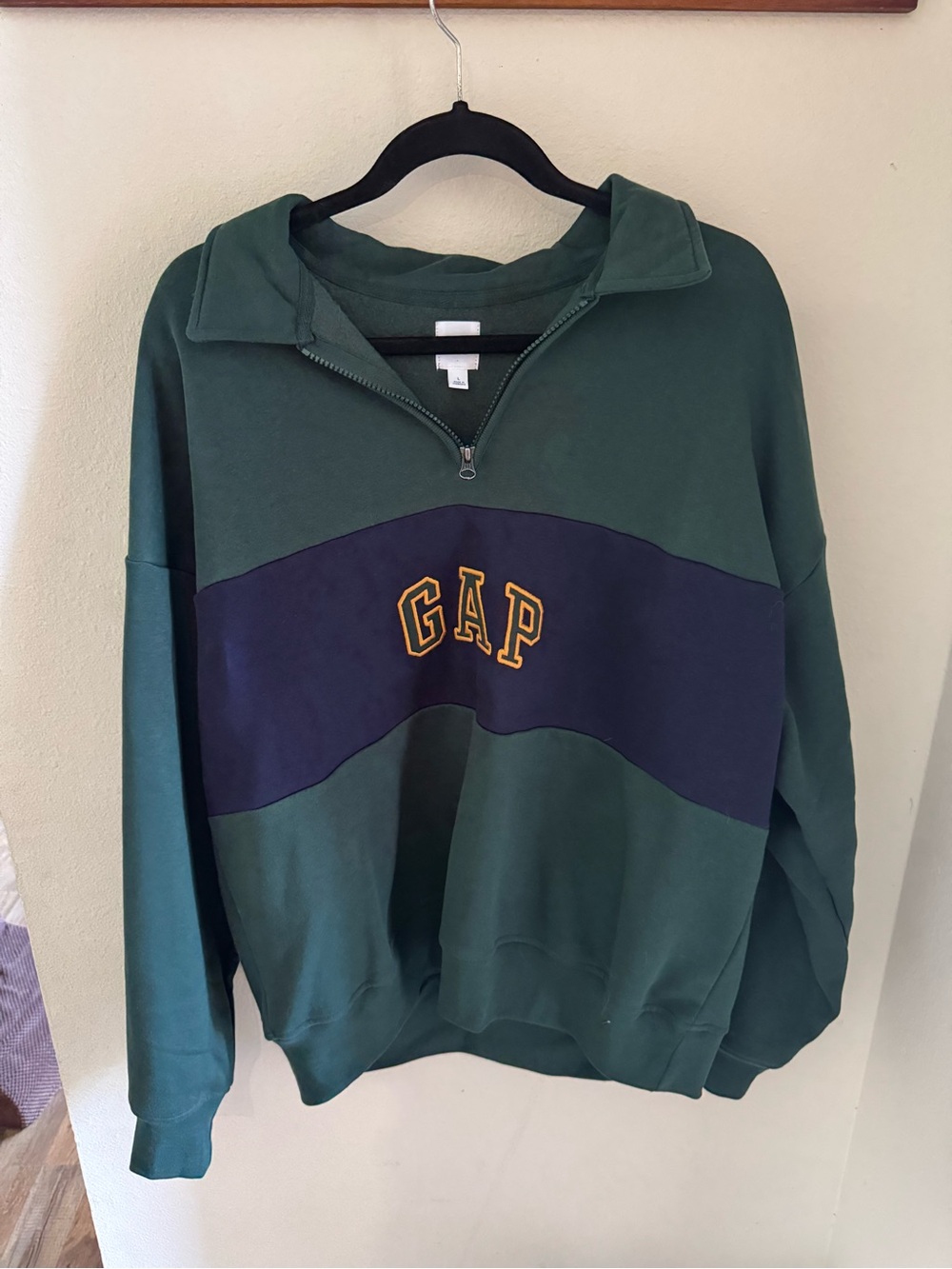 GAP Green Half-Zip Sweater with Navy Chest Stripe